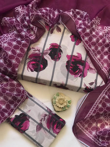 Digital Printed 3 Piece Swiss Lawn With Silk Dupatta - MK 28