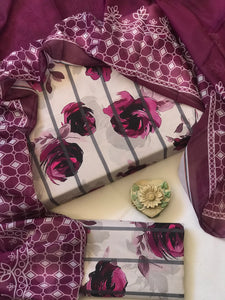 Digital Printed 3 Piece Swiss Lawn With Silk Dupatta - MK 28