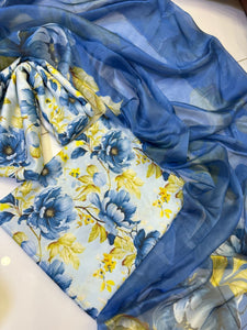 Digital Printed 3 Piece Swiss Lawn With Silk Dupatta MK 15