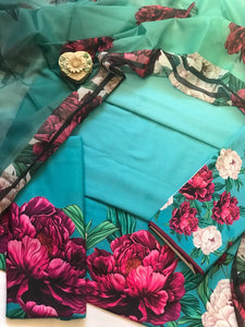 Digital Printed 3 Piece Swiss Lawn With Silk Dupatta - MK 26