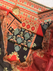 Digital Printed 3 Piece Swiss Lawn With Silk Dupatta - MK 34