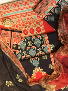 Digital Printed 3 Piece Swiss Lawn With Silk Dupatta - MK 34