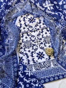 Digital Printed 3 Piece Swiss Lawn With Silk Dupatta - MK 24